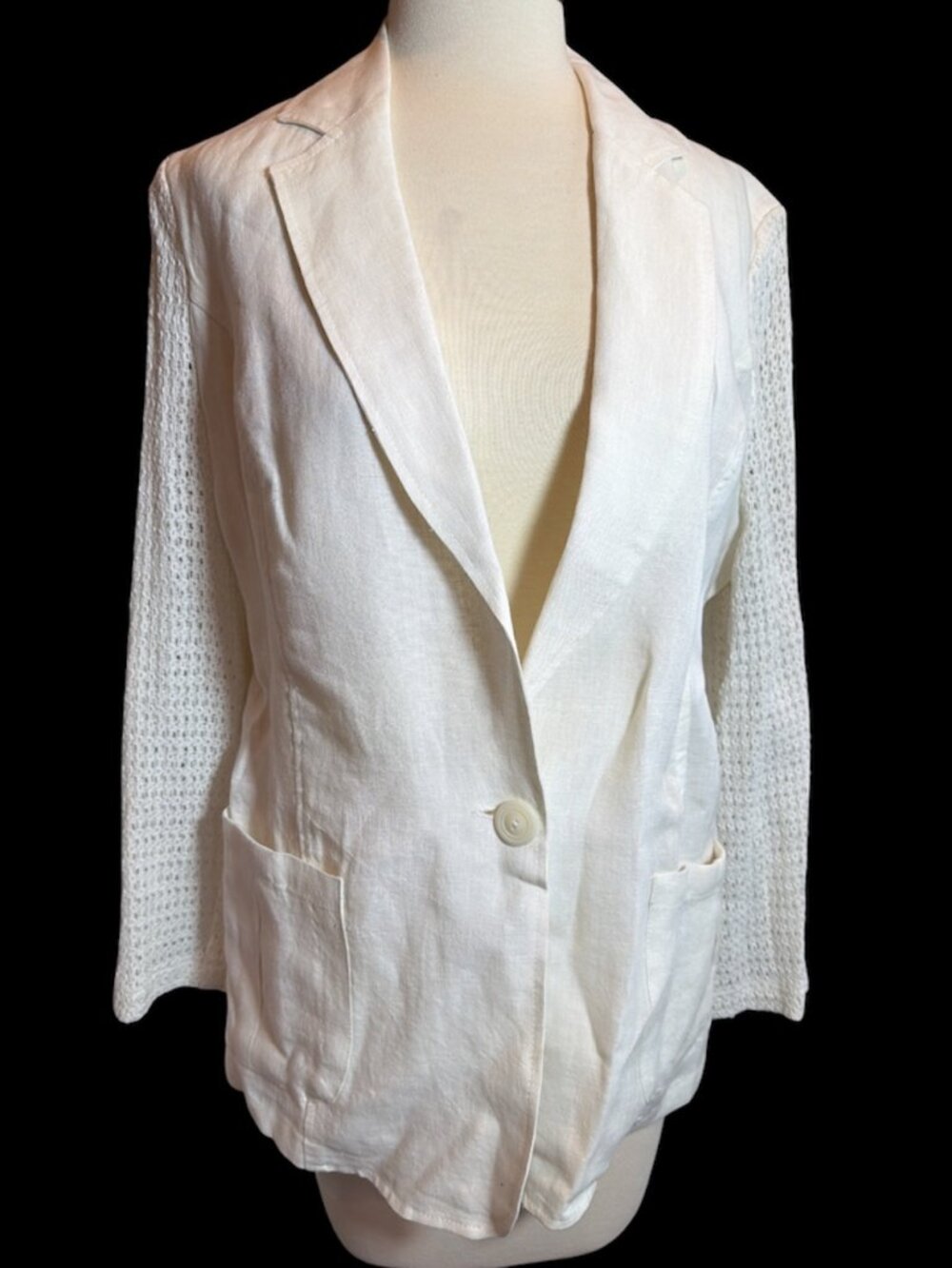 Miilla White Linen Knit Sleeve & Back Blazer
